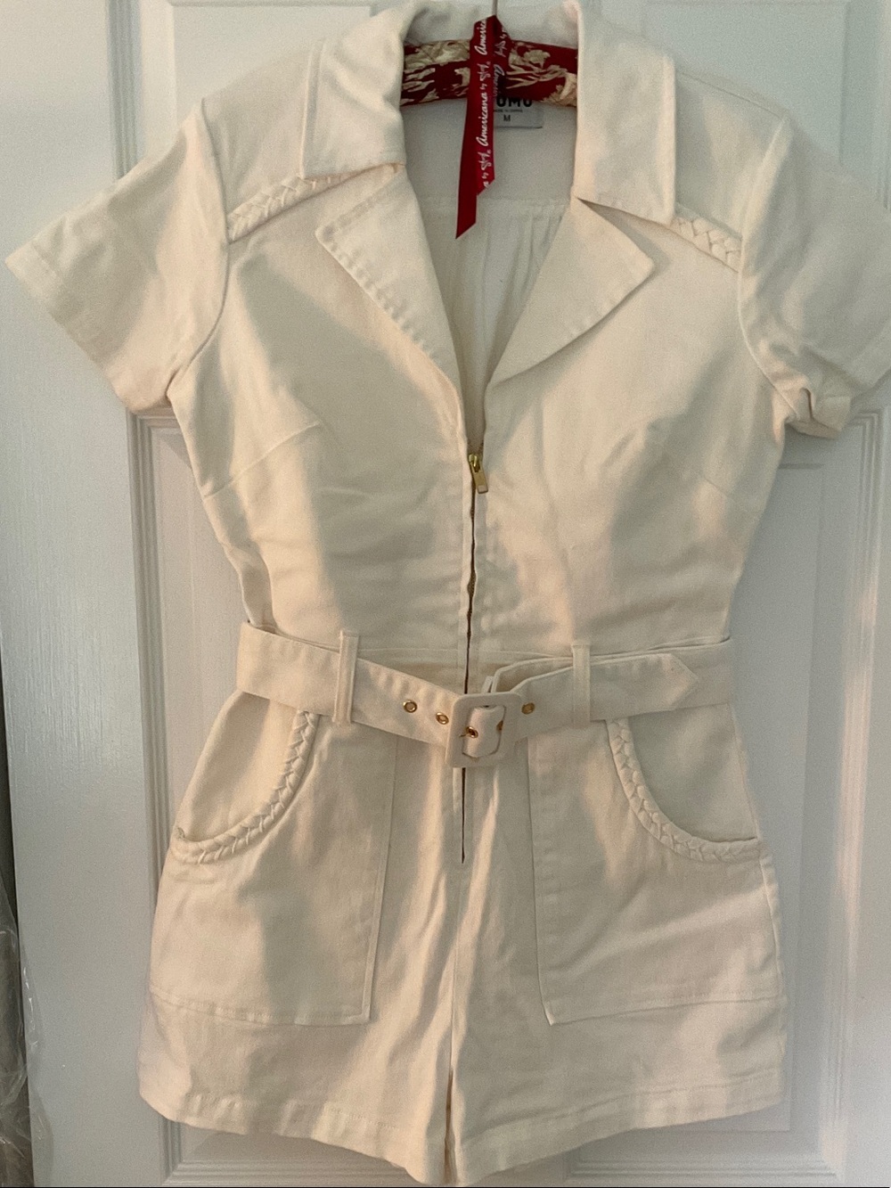 Show Me Your MuMu Cream Short Sleeve Belted Romper